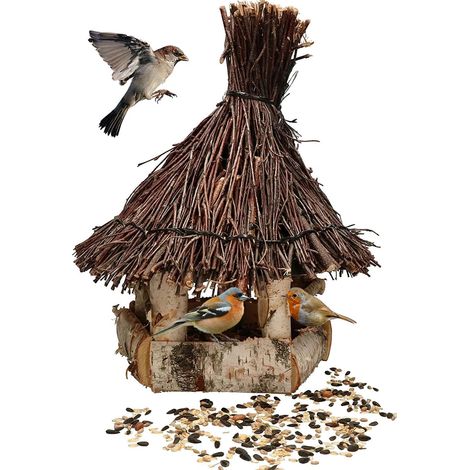 KOTARBAU® Mangeoire à Oiseaux à Suspendre - Bois et Osier - ⌀ 29 cm - Naturel Marron - Mangeoire Oiseaux Extérieur - avec Nourriture 0,5 kg - Jardin - Terrasse - Balcon Décoration (1/5)