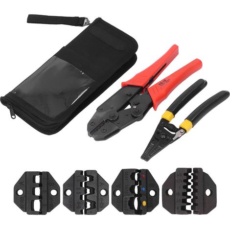 Pince à sertir les fils à cliquet en acier inoxydable, avec dénudeur automatique et sac de transport Oxford, kit de 5 pièces (1/5)