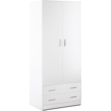 Armadio guardaroba camera da letto moderno 2 ante 2 cassetti Fanny - Bianco (1/4)
