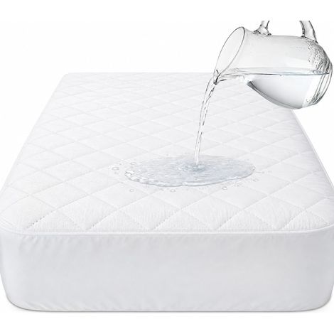 Protège-matelas matelassé imperméable, super doux, anti-allergique, hypoallergénique et silencieux (protège-matelas imperméable 30 cm, super king size) (1/5)