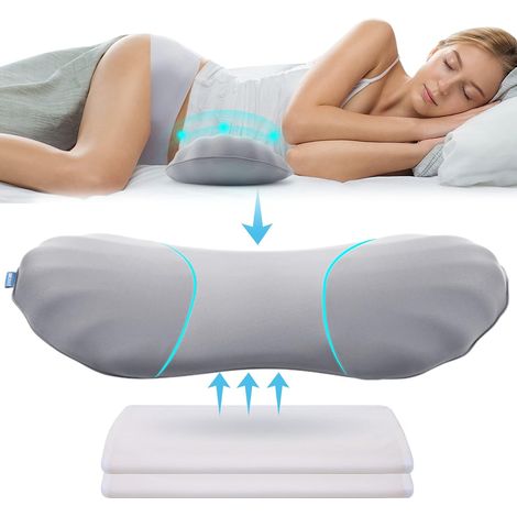 Coussin de soutien lombaire réglable en mousse à mémoire de forme pour soulager les douleurs lombaires, pour dormir, pour lit et chaise avec 2 coussinets d’insertion, gris lune (1/5)