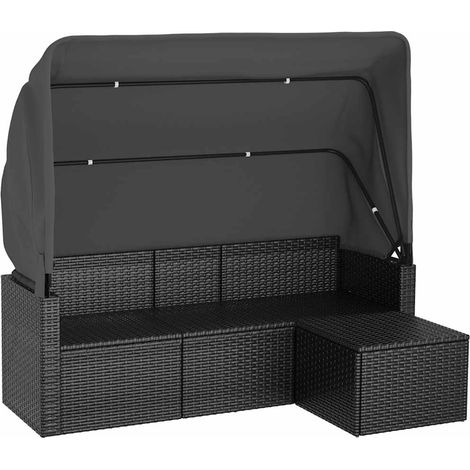Maison Exclusive - 3-Sitzer-Gartensofa mit Dach und Fußhocker Sch