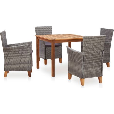 Set de comedor 5 pzas ratán sintético madera maciza acacia gris