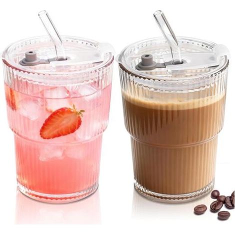 2 verres à couvercle et paille – 400 ml, verres pour matcha, tumbler à paille pour café et boissons froides (1/5)