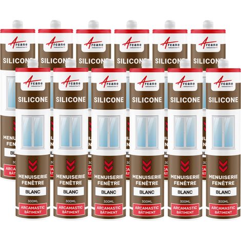 Mastic silicone, fenêtre, menuiserie, étanchéité - 300 ml x 12 Blanc - ARCANE INDUSTRIES (1/5)