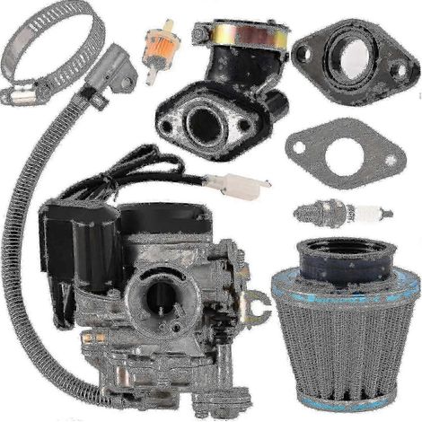 Carburateur GY6 50cc/49cc pour moteur 4 temps 139QMB (scooter, quad, cyclomoteur, karting) : carburateur 18 mm, collecteur d’admission, filtre à air, filtre à essence, allumeur. (1/5)