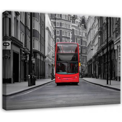 Tableau sur toile ville de New York avec bus en noir et blanc – Décoration murale pour salon et chambre – 40 x 30 cm (1/4)
