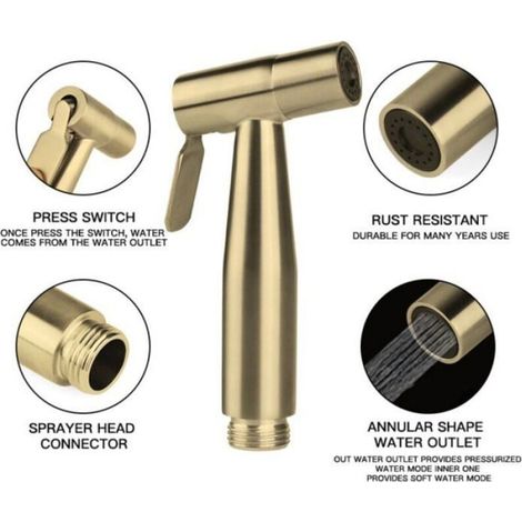 1 Douchette WC,Acier inoxydable,Tuyau 150 cm,Bidet,Couleur or,Salle de bain (1/5)