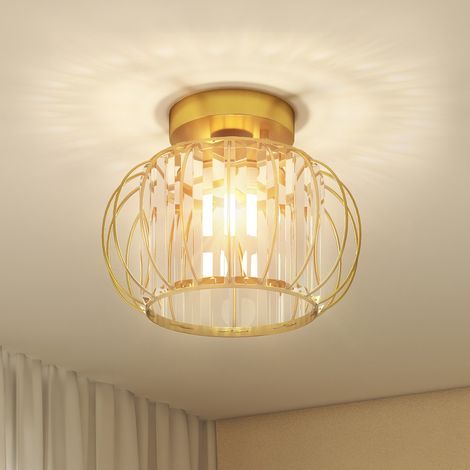 Plafoniera LED moderna e minimalista con 18 cristalli, in metallo dorato, Ø27x19 cm (1/5)