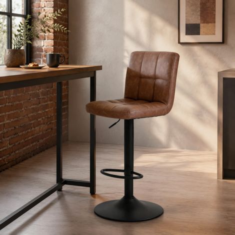 Taburete de bar ajustable 360° con respaldo y reposabrazos, marrón oscuro DESVIAE (1/5)
