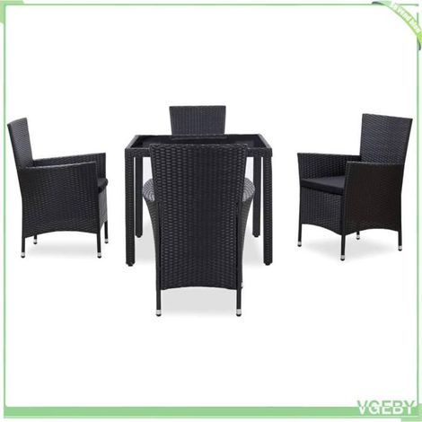 Ensemble repas extérieur 5 pcs - FAFEICY - 45978 - Résine tressée noir - Table 90x90 cm - 4 chaises (1/5)