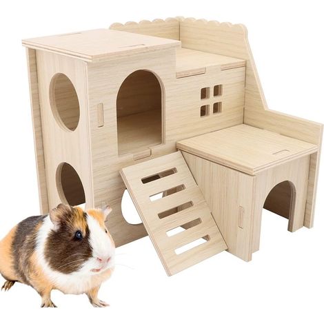 Maison Pour Hamster - Bois Naturel - 16 x 16 x 16 cm - Avec Échelle Et Trous D'Observation - Pour Repos Et Entraînement À L'Escalade - 1 Pièce