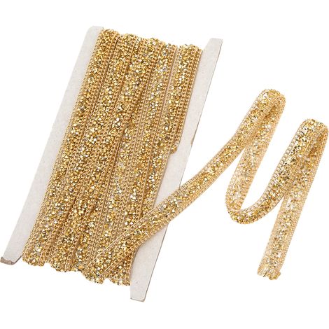Rhinestone Ribbon 1.5cm Wide Golden Self Adhesion 5 Yards DIY Crafts Ribbon for Sewing Wedding Party Decoration (1/5)
