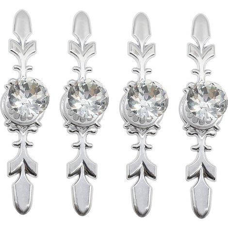 Set of 4 European-style single-hole crystal handles for cabinets, drawers, wardrobes, silver