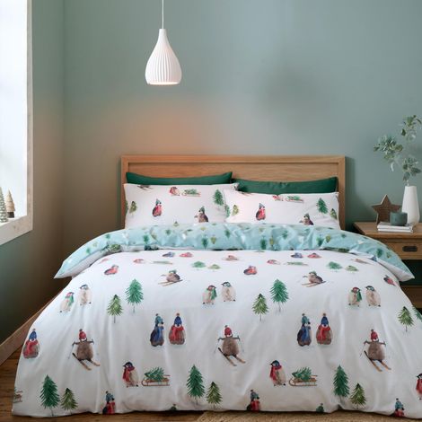 Parure de lit réversible avec Housse de Couette et taies d'oreiller Motif Pingouin enneigé Blanc (1/5)