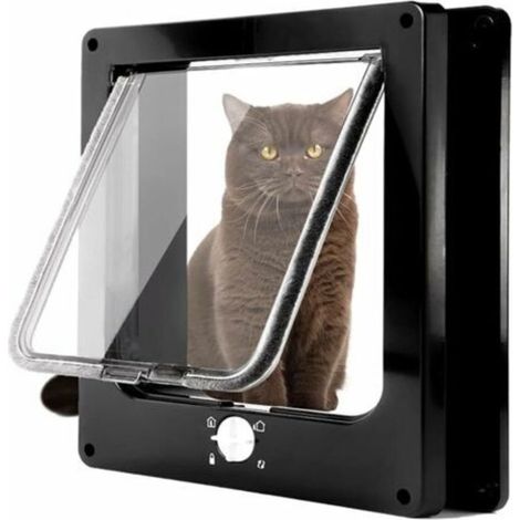 Chatière magnétique 4 voies, facile à installer pour tous les animaux de compagnie, porte coulissante manuelle pour animal domestique sur mur/bois/porte UPVC (noir, moyen)-Crezuo