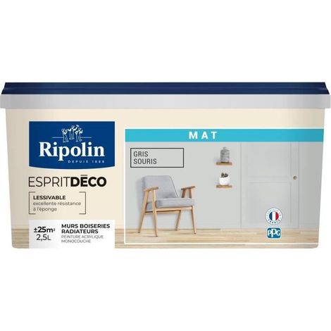 Peinture Murale Toutes Pièces - Mat - 2,5L - Gris Souris - Ripolin (1/5)