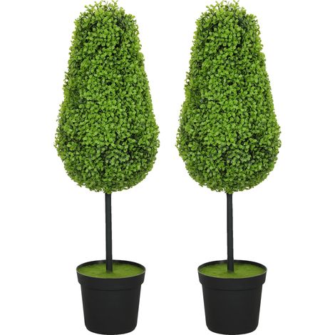Planta de boj artificial, para uso decorativo en interiores y exteriores, no requiere mantenimiento, color verde militar. (1/2)