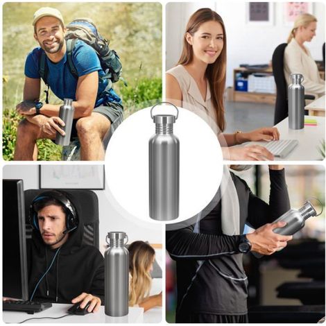Gourde Isotherme Inox 1L Double Paroi - Sans BPA, pour Boissons Chaudes/Froides, Sport, École, Fitness (1/5)