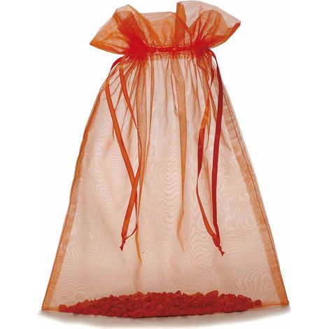 Sacchetto in organza arancione fiamma con tirante di chiusura, è ideale per confezionare in maniera, set da 20 pezzi, cm 30x40H (al tirante 32,5)