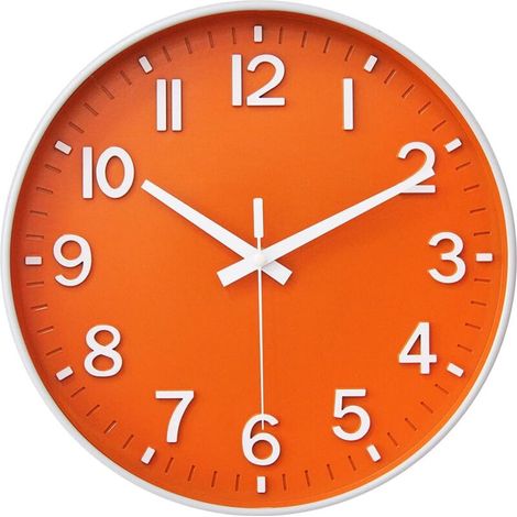 12 Inch Wall Clock, Silent, Non-Ticking, for Living Room, Bedroom, Kitchen, Office (Orange)