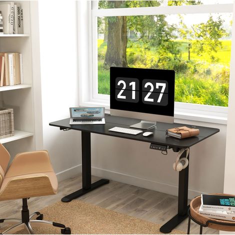 Schreibtisch aus Sperrholz und Stahl Schwarz 140 x 70 cm elektrisch höhenverstellbar 72-116 cm (1/5)