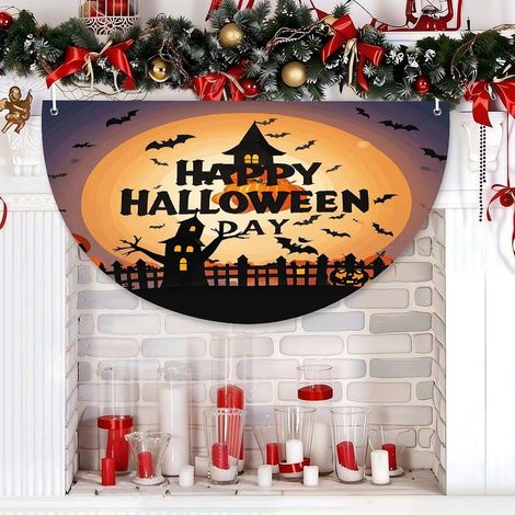 Drapeau demi-cercle d'Halloween 2026, bannière pour la fête des citrouilles et des fantômes, décoration de cheminée - 45 x 90 cm (polyester), impression recto - 21