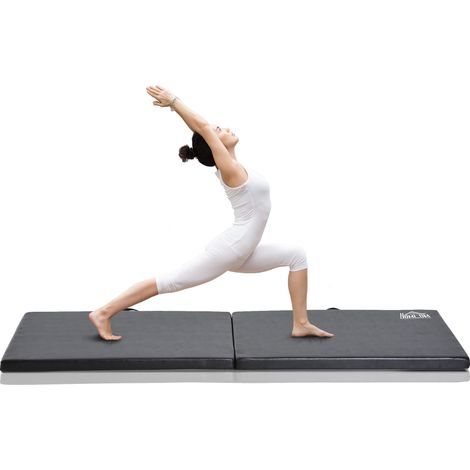 Tapis de gymnastique yoga pilates fitness pliable portable grand confort 180L x 60l x 5H cm revêtement synthétique noir (1/5)