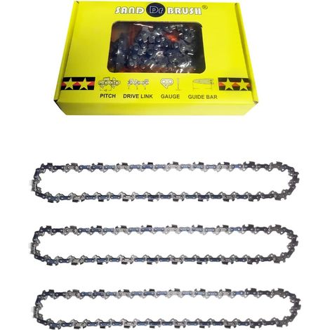 Lot de 3 Chaînes de tronçonneuse，Scie à Chaîne pour 8 pouces Mini Tronçonneuse Rechargeable Main Chaîne de rechange，Pas 1/4"LP，1.1mm，48 maillons，Longueur Chaîne 31cm，Plaque Guidage 26cm (1/5)