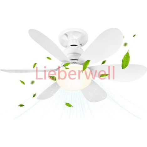 Ventilateur de plafond avec lumière et télécommande, petite LED dimmable, 52 cm, avec douille E27, 6 pales, 3 vitesses (1/5)