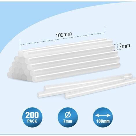 Lot de 200 Bâtons de Colle Chaude 100 x 7mm, Bâtonnets de Colle Transparents Universels pour Pistolet à Colle Chaude, Idéal pour Bricolage, Artisanat, Loisir