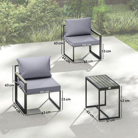 3-teiliges Balkonmöbel Set 2 Sessel mit Tisch abnehmbar Sitz-& Rückenkissen atmungsaktiv Bezug Grau (1/5)