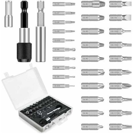 33 Pieces Damaged Screw Extractors, Drill Bit Screw Extractor Kit with Polishing Drill Bits, Diameter 2-12 mm, Hardness 64-65 HRC, for Damaged Bolts or Screws (1/4)
