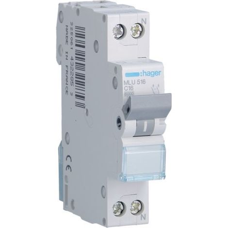 HAGER MLU516  Automático magnetotérmico ML curva-C 1P+N 16A