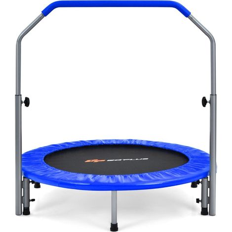 101 cm klappbares mini trampolin fitness trampolin mit hohenverstellbarm haltegriff blau schwarz