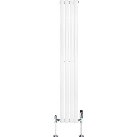 Radiatore Verticale Ovale 1600x240mm Bianco con Valvole TRV
