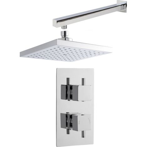 Nuie Twin Square Thermostatic Concealed Shower Valve with Fixed Head and Arm - Chrome (1/2)
