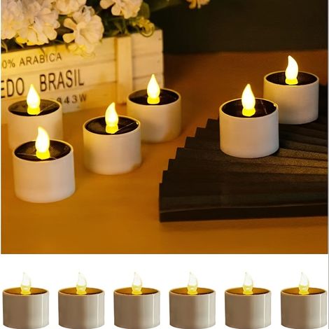 Lot de 6 lumières LED solaires en forme de bougies, bougies thé, lumières de nuit extérieures, décorations de jardin, décoration de balcon pour Halloween, lumières de jardin (1/5)