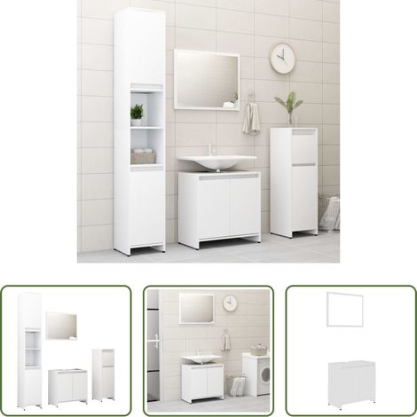 vidaXL Rangement salle de bain - Ensemble de meubles de salle de bain 4pcs Blanc Bois ingénierie (1/5)