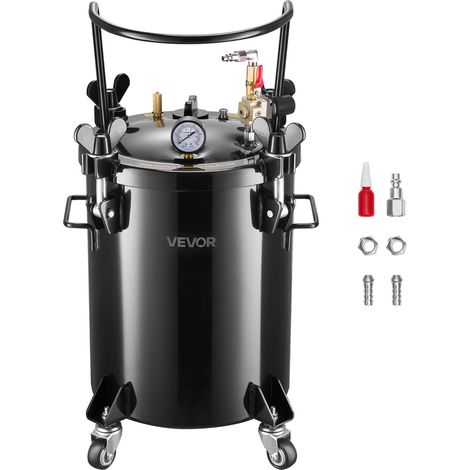 VEVOR Tanque de Presión para Pintura en Aerosol, 30 L, con 2 Conectores UE/AU para Estudios Creativos y Aficionados al Bricolaje, con Acoplamientos Rápidos y 4 Ruedas, 390 x 340 x 630 mm, Negro