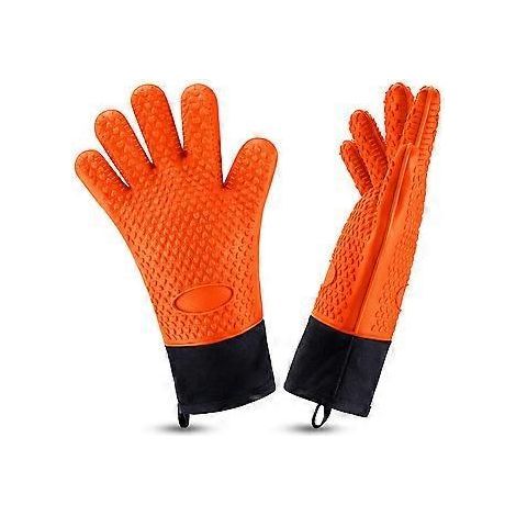 Hitzebeständige Grillhandschuhe, Silikon-Topflappen mit isolierender Baumwoll-Innenschicht, rutschfeste Oberfläche, leicht zu reinigen, geeignet zum Kochen und Backen. (1/4)