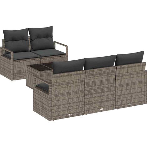 Maison Exclusive - Set Divano da Giardino 6 pz 5-Numero di posti Grigio polyrattan (1/5)