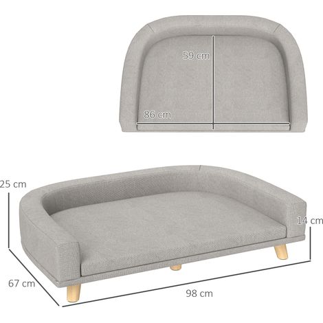 Canapé pour chien avec coussin, lit pour gros chien, fauteuil gris à design surélevé, pattes en bois, 98 x 67 x 25 cm (1/5)