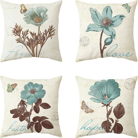 Lot de 4 housses de coussin décoratives à motifs floraux, 45 x 45 cm