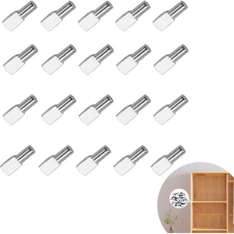 20Pcs Taquet Etagere, Support d'Étagère Broches Cheville Etagere, Taquets de Fixation Robustes pour Armoires et Bureaux, Accessoires de Montage Facile, Anti-corrosion, 5mm x 19mm (1/5)