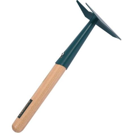 Leborgne – Serfouette fourche et langue à main Duopro – Manche en bois verni PEFC 100% – Tête angulée pour biner et niveler – Outil de jardinage professionnel