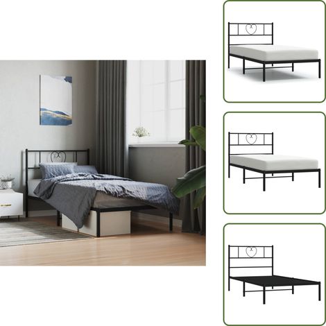Cadre de lit métal sans matelas avec tête de lit noir 90x190 cm - Cadre De Lit - Lit Double - Lit Metal - Literie - Meuble Chambre (1/5)