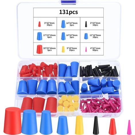 131 Pcs Bouchon en Caoutchouc Solide, Bouchons en Caoutchouc Conique, Caoutchouc Bouchon Conique Silicone, Bouchon Caoutchouc pour Laboratoire Bouchons de Trou Revêtement par Pulvérisation,8 Tailles (1/5)