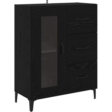 Buffet,Meuble de Rangement,Bahut Chêne noir 69,5 x 34 x 90 cm Bois d'ingénierie et fer CFW174132 (1/5)