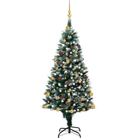 Sapin de Noël artificiel avec lumières LED et décorations en pommes de pin, 180 cm (1/5)